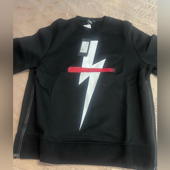 Neil Barrett Lightning Bolt  Neoprene Side-zip Sweatshirt - Picture 2 of 11
